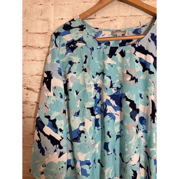 Catherines Top Womens 1XWP Turquoise Floral Flared Sleeve Asymmetric Hem Flowy - Picture 4 of 13